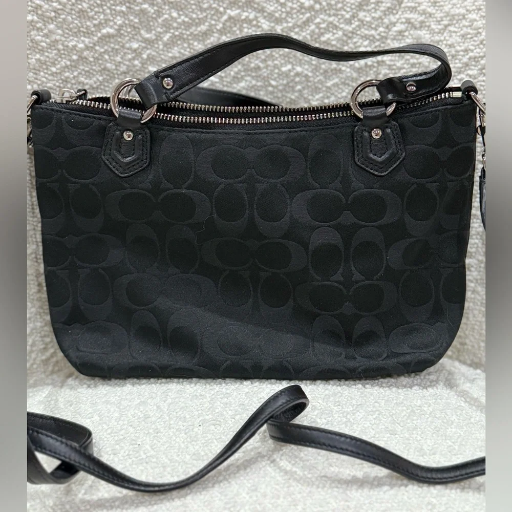 Coach Signature Mini Tote Crossbody Purse silver and black - Picture 12 of 12